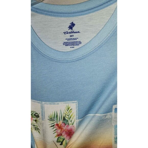 Caribbean Mens 3XT Blue Graphic T-Shirt - Picture 6 of 10